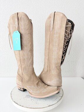 Lane LEXINGTON Knee High Cowboy Boots Latte Suede Western Cowgirl Size 8.5